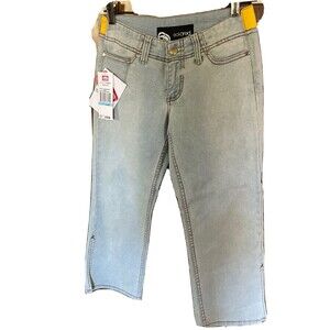 size 3 eckored woman jeans light blue/yellow style6449073 cotton chain capri